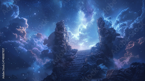 Celestial gateways opening in dreamy skies photo