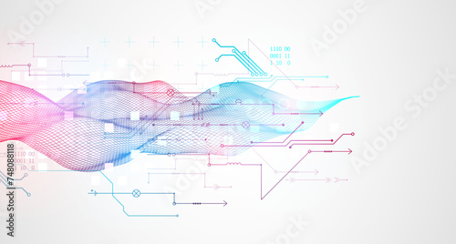 Wireframe Big Data concept. Abstract digital futuristic vector illustration on technology background. Data mining and management concept. Hand drawn art. photo