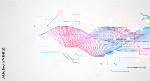 Wireframe Big Data concept. Abstract digital futuristic vector illustration on technology background. Data mining and management concept. Hand drawn art.