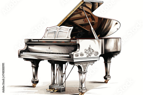 Hand Drawn Engraving Pen and Ink Grand Piano Vintage Vector Illustration photo