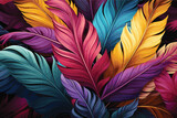Pattern feathers vintage design style beautiful colorful background A painting of blue, orange and red colored feathers