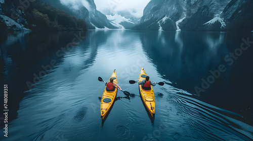 Active Lifestyle Escape: Extreme Kayaking Adventure on the Tranquil Lakeshore. Generative AI