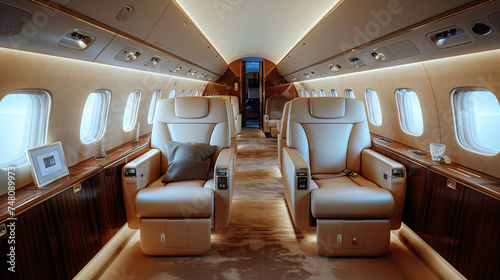 Luxurious interior of a private jet. Premium Busin.