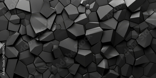 Black Geometric 3D render style Pattern. Simple illustration of textured background, abstract polygonal shapes. Presentation backdrop.