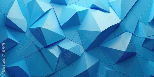 Blue Geometric 3D render style Pattern. Simple illustration of textured background, abstract polygonal shapes. Presentation backdrop.