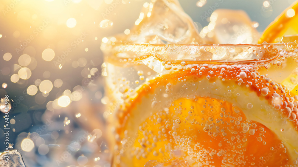 Macro of beautiful vodka orange cocktail. - obrazy, fototapety, plakaty 
