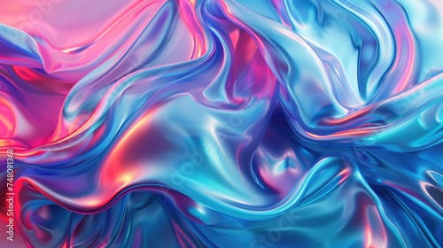 Wavy Neon Holographic Texture with 3D Effect. This image features a wavy holographic texture with neon pink and electric blue shades, giving a lifelike 3D movement effect. 