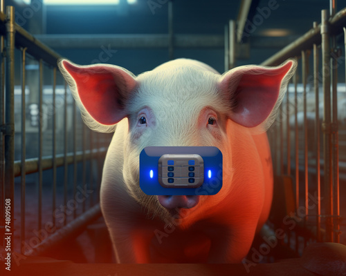 Pig with bio-sensor implants monitoring health in real-time photo