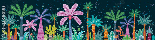 Banner with Various Palms and trees
