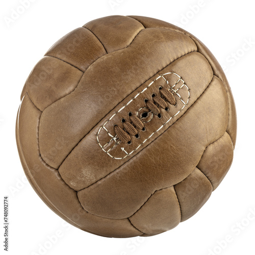 Vintage leather soccer ball on white background