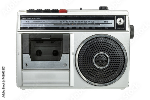 Vintage radio cassette recorder isolated on white