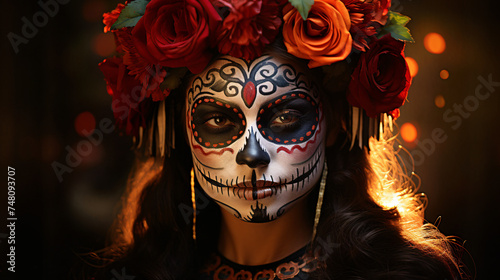 Mexican Girl with Sugar Skull Make-up for Day