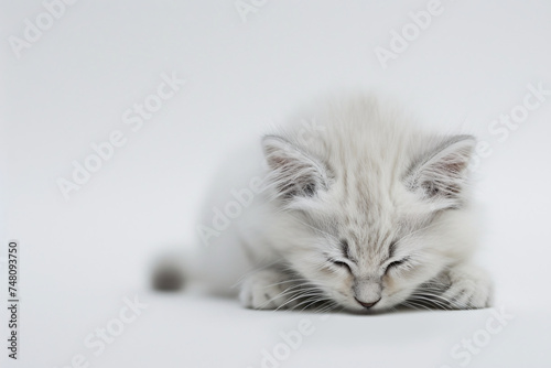 white cat sleep with white background