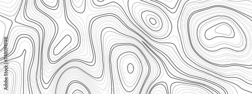 Abstract black and white wavy topography map background. Topography relief and topographic map wave line background. Vector illustration.