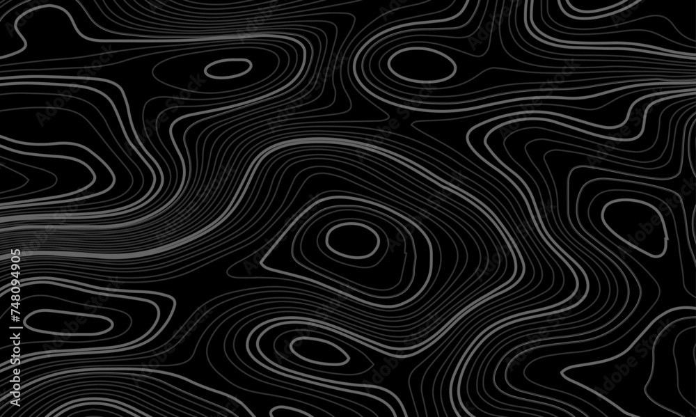 Fototapeta premium Wave topographic contour map, topographic wavy map line background. Abstract geographic wave grid line map. Geographic mountain relief background. Vector illustration.