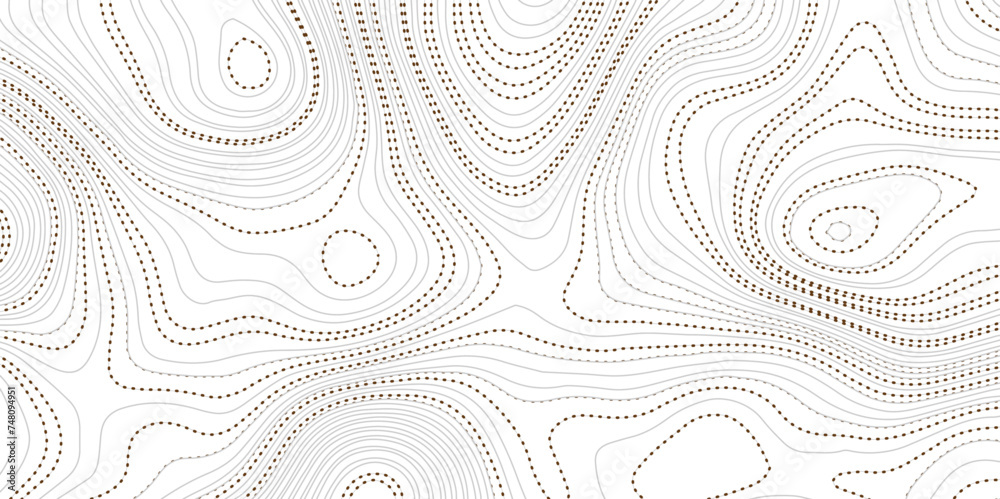 Wave topographic doted lines contour map, topographic wavy map dot line background. Abstract geographic wave grid line map. Vector illustration. - obrazy, fototapety, plakaty 