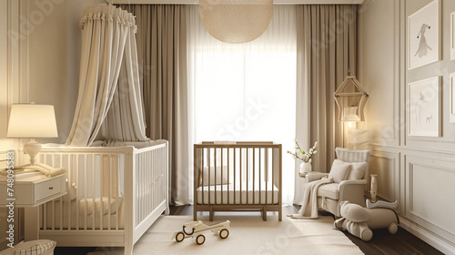 Modern Baby Room Interior with Crib --