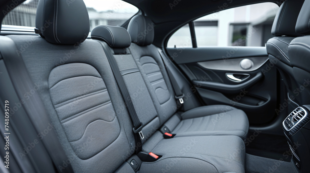 Modern car rear seats: gray textile, modern interior