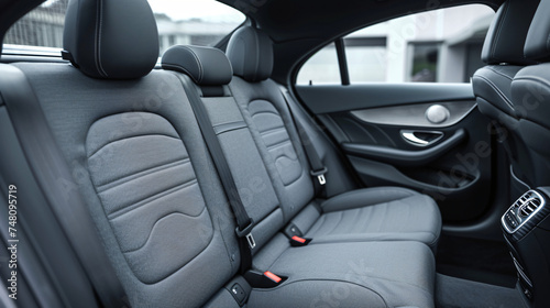 Modern car rear seats: gray textile, modern interior © yaxir