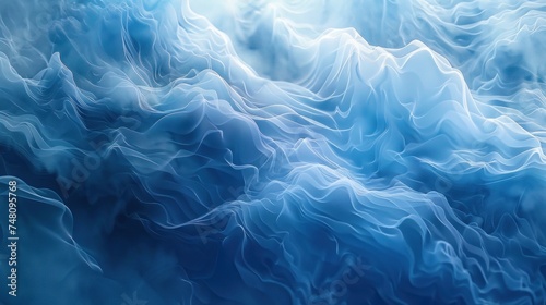 Digital illustration of soothing blue smoke waves creating a serene abstract background for peaceful design elements.