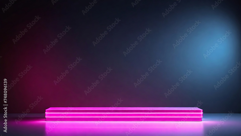 Empty space for product presentation with neon light background with smoke Generative AI Empty space for product presentation with neon light background with smoke Generative AI