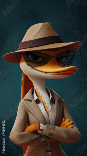 Cartoon digital avatars of Femme Fatale, a sharpwitted platypus detective using her charm and intelligence to solve aquatic mysteries. photo