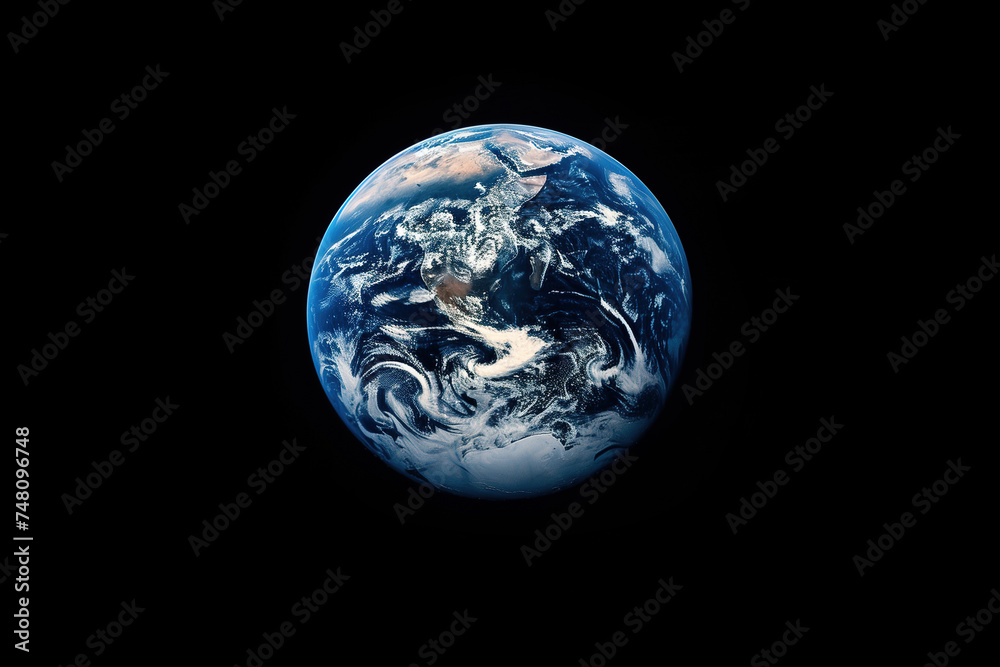 The Earth, as seen from space, displays the planets blue oceans, white clouds, and vast landmasses