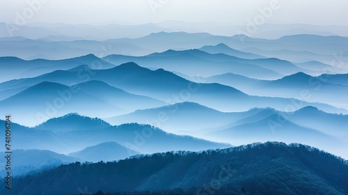 Misty blue mountain ranges in layers