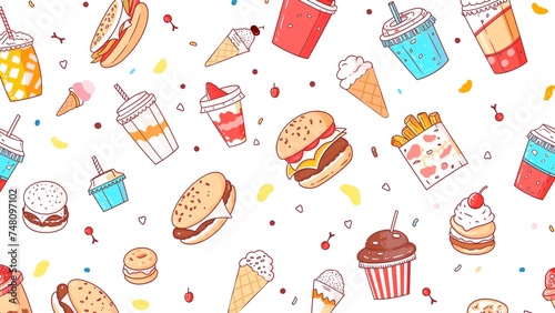 fast foods and dessert illustration isolated on a white background