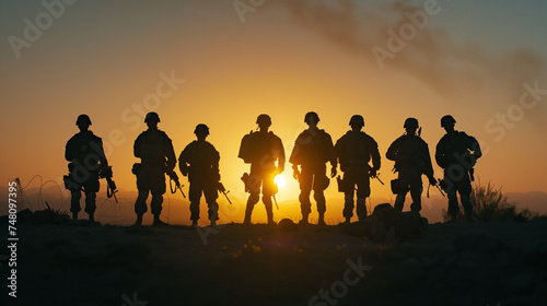 Soldiers Silhouetted Against Sunset