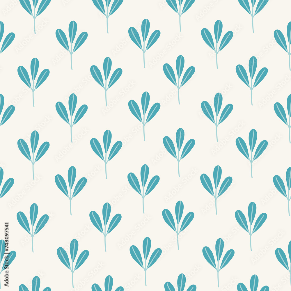 Floral seamless pattern with leaves on white background