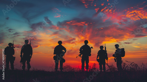 Soldiers Silhouetted Against Sunset