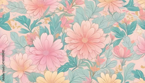 delicate multicolored floral ornament for paper wallpaper or background © Valeriya