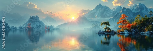 Mountain Lake Among Green Jungle Large, Background Banner HD © Alex Cuong