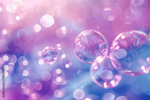 Soap bubbles on a soft colorful pink and blue background