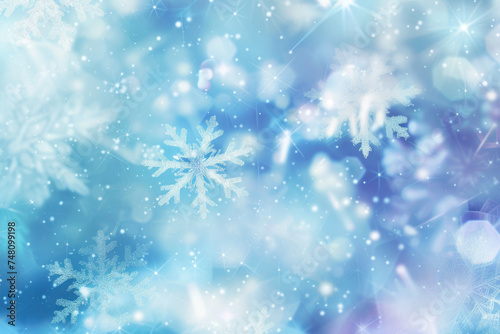 Winter snowflake on a light blue background with bokeh effect