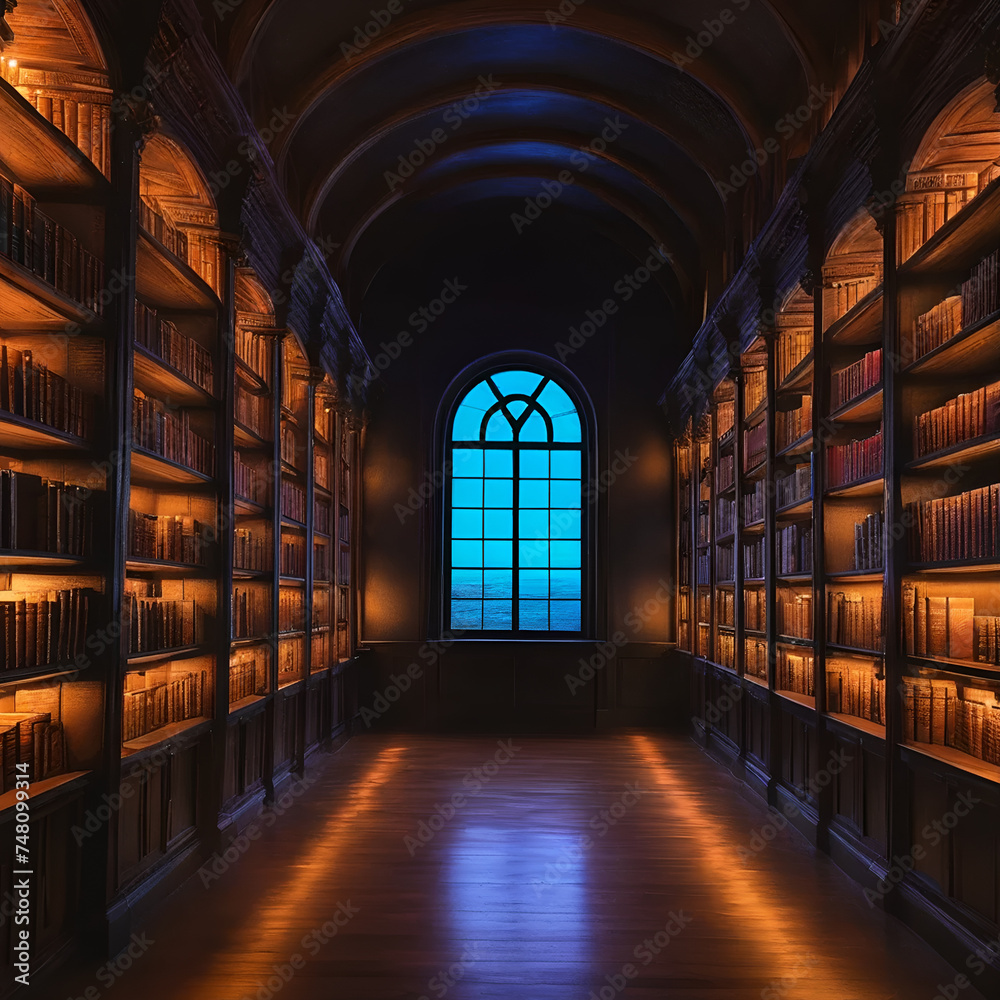 Library of Faith: A historic cathedral-turned-library, showcasing stunning architecture and old-world charm, with rows of books lining its corridors