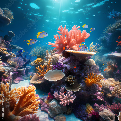 A vibrant coral reef with diverse marine life. © Cao