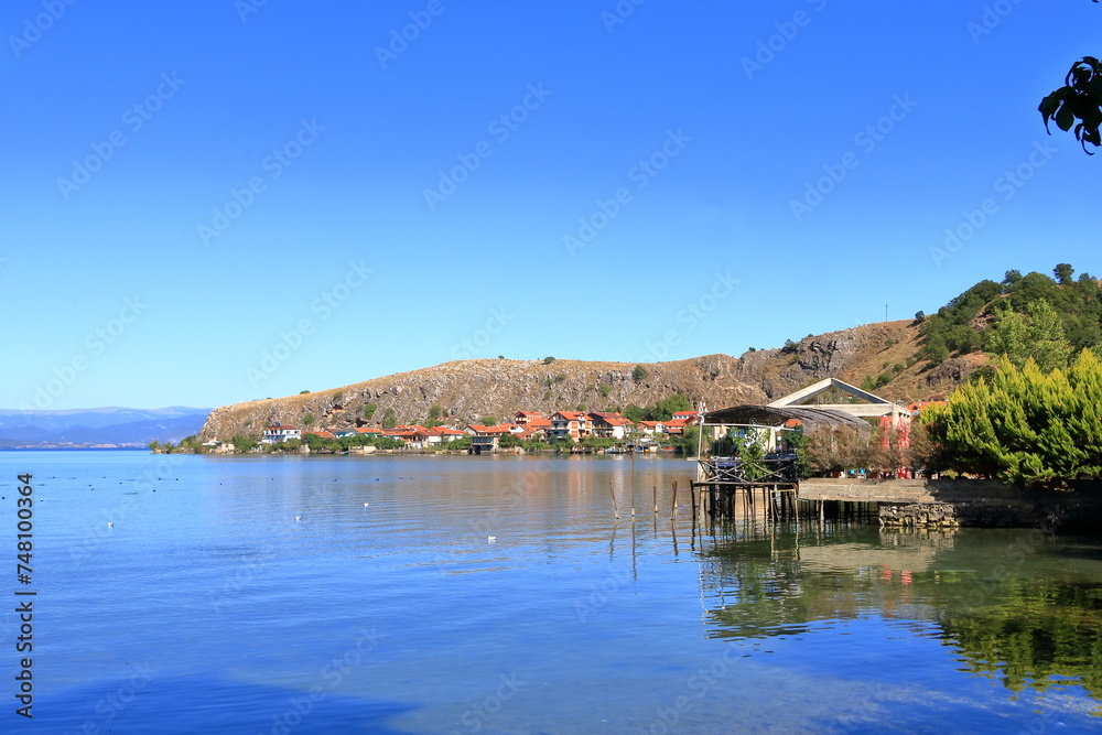 Beautiful lakeshore landscape at lake ohrid (near Lin village), Albania