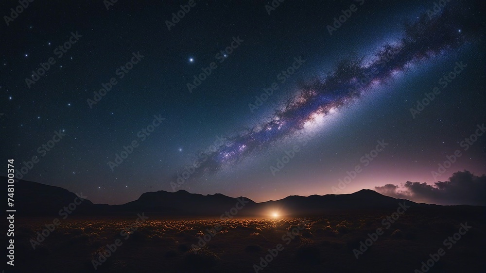 starry night sky _A night sky with stars and milky way galaxy in space. The image shows a dark and starry background, 