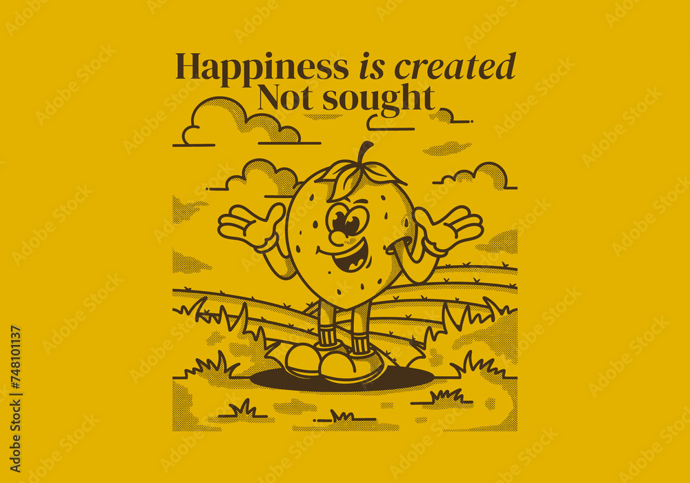 Happiness is created Not sought. Character of a happy strawberry in the garden
