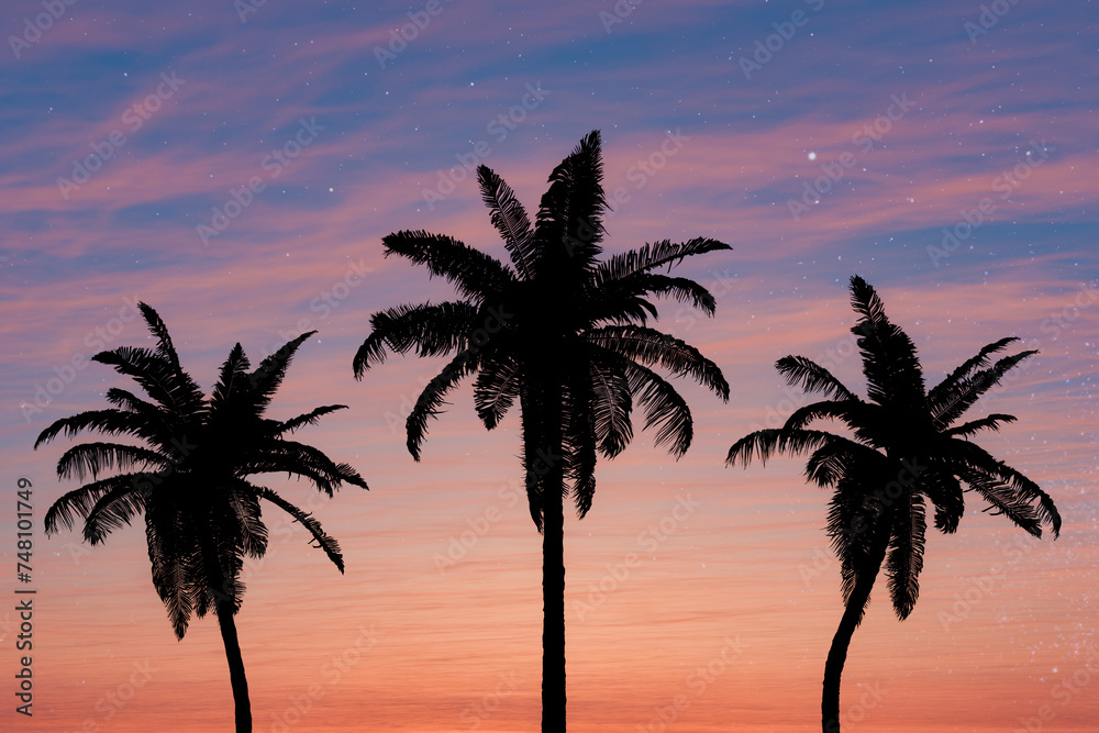 Silhouette of Palm Trees Against a Vibrant Sunset Sky