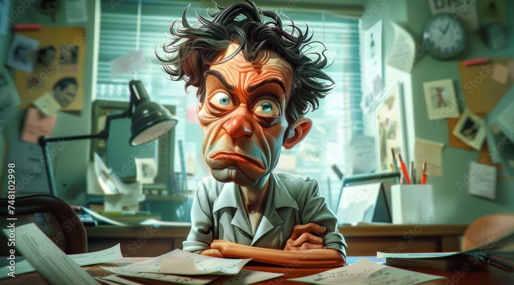 Personnage cartoon d'un homme travaillant dans son bureau. Personnage cartoon d'un homme travaillant dans son bureau.