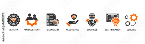 ISO 9001 banner web icon vector illustration concept with icon of quality, management, standard, assurance, business, certification and service	