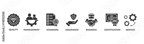 ISO 9001 banner web icon vector illustration concept with icon of quality, management, standard, assurance, business, certification and service 