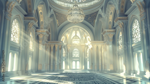 3d mosque element in ornate arabic. islamic architecture interior. ramadan kareem holiday celebration concept