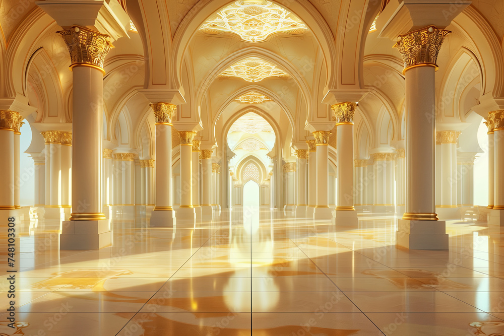 3d mosque element in ornate arabic. islamic architecture interior. ramadan kareem holiday celebration concept
