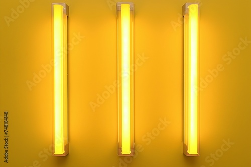 Vivid yellow fluorescent tubes add texture to yellow wall background