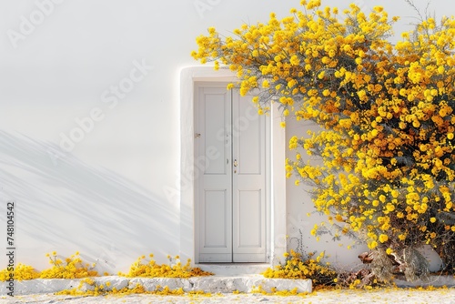 white doors and mimosa