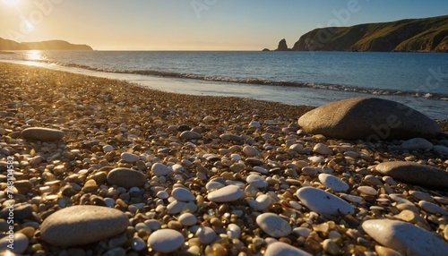 stones on the beach at sunset